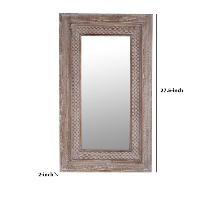 Rectangular Wooden Frame Wall Mirror with Weathered Details, Brown