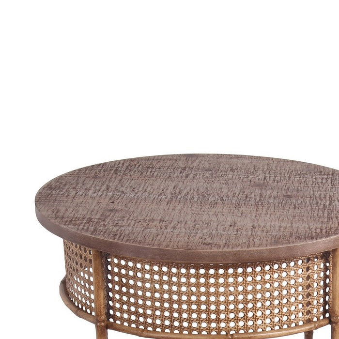 Farmhouse Round Top Accent Table with Rough Hewn Texture, Set of 2, Brown