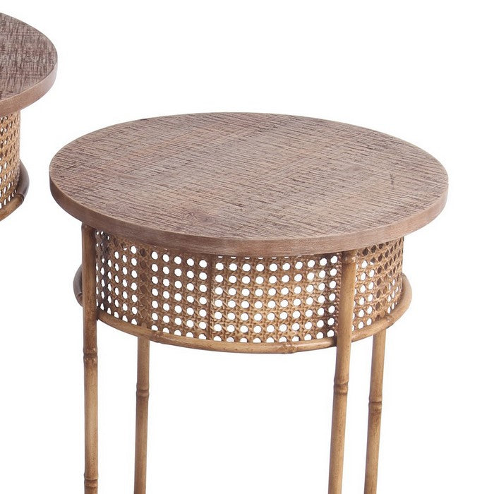 Farmhouse Round Top Accent Table with Rough Hewn Texture, Set of 2, Brown
