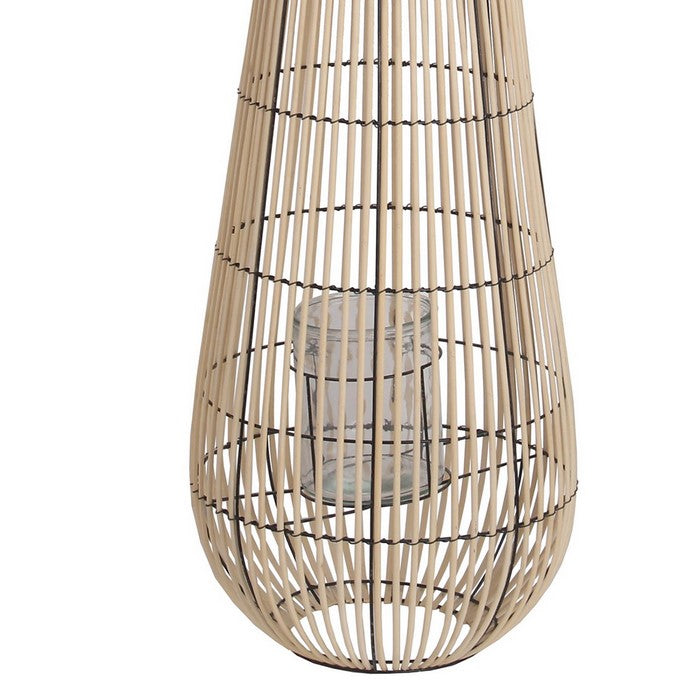 Bellied Shape Bamboo Lantern with Open Cage Design and Rope Handle, Brown