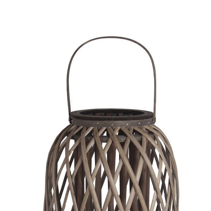 Bellied Shaped Bamboo Lantern with Open Lattice Design, Medium, Gray
