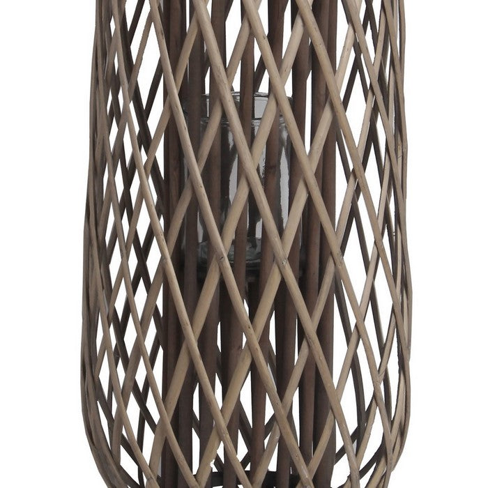 Bellied Shaped Bamboo Lantern with Open Lattice Design, Medium, Gray