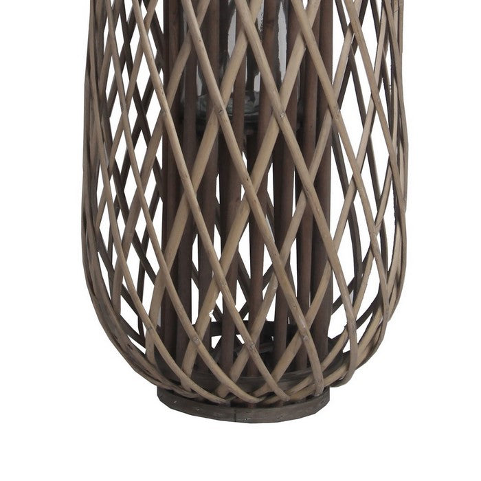 Bellied Shaped Bamboo Lantern with Open Lattice Design, Medium, Gray
