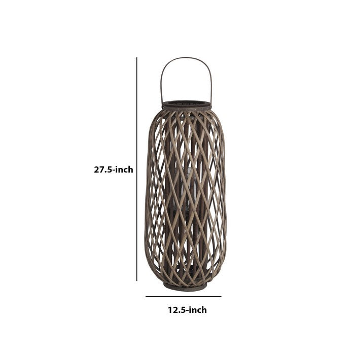 Bellied Shaped Bamboo Lantern with Open Lattice Design, Medium, Gray