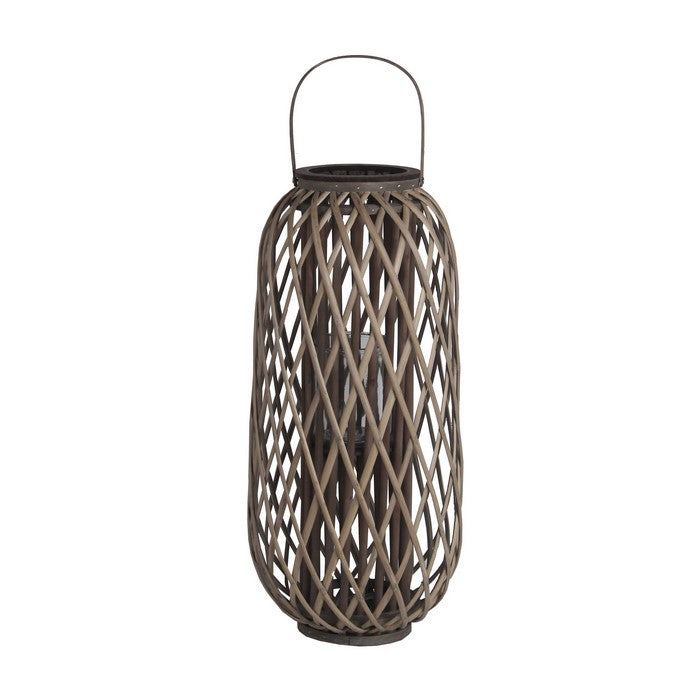 Bellied Shaped Bamboo Lantern with Open Lattice Design, Medium, Gray
