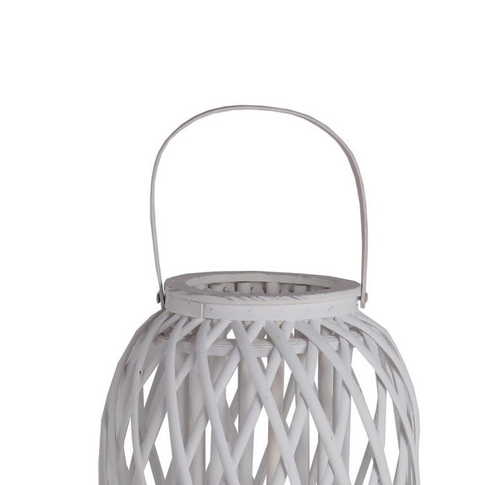 Bellied Shaped Bamboo Lantern with Open Lattice Design, Medium, White