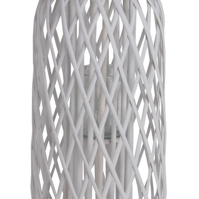 Bellied Shaped Bamboo Lantern with Open Lattice Design, Medium, White