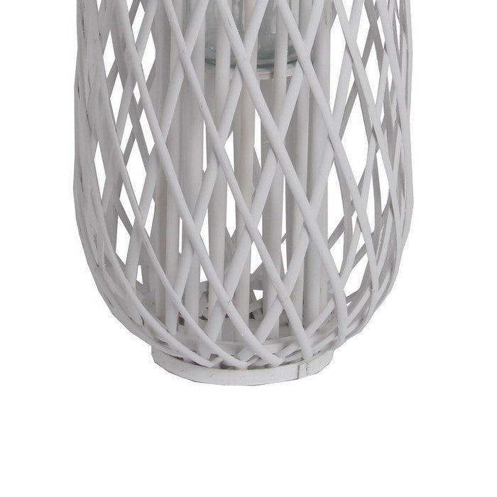 Bellied Shaped Bamboo Lantern with Open Lattice Design, Medium, White