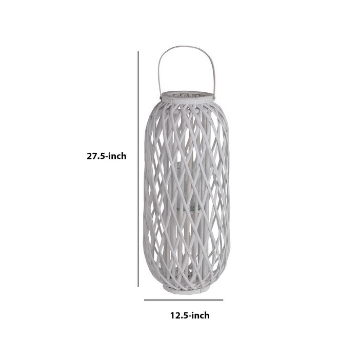 Bellied Shaped Bamboo Lantern with Open Lattice Design, Medium, White
