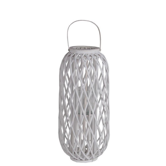 Bellied Shaped Bamboo Lantern with Open Lattice Design, Medium, White