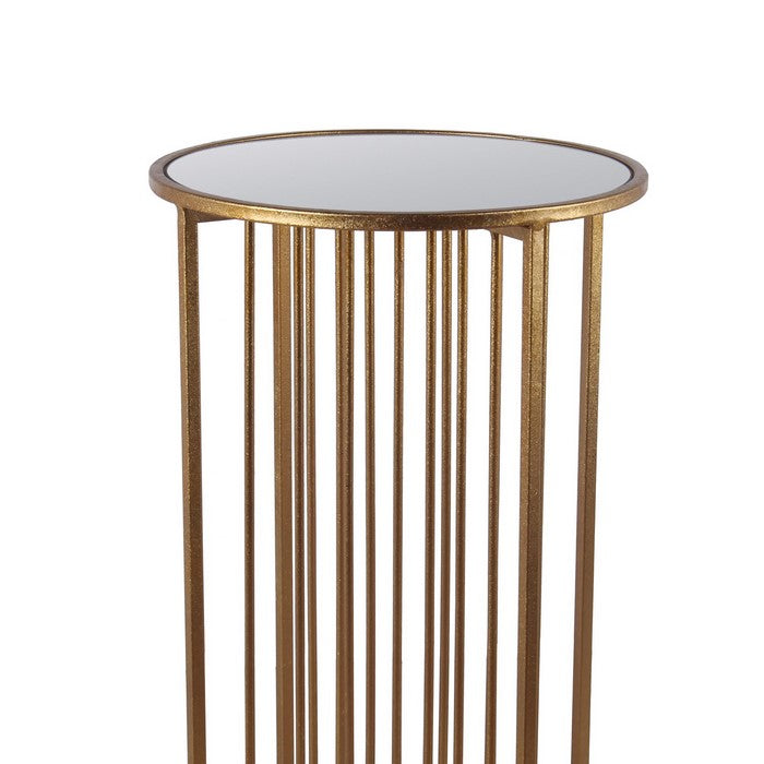 Round Top Metal Accent Table with Slatted X Shape Base, Gold and Silver