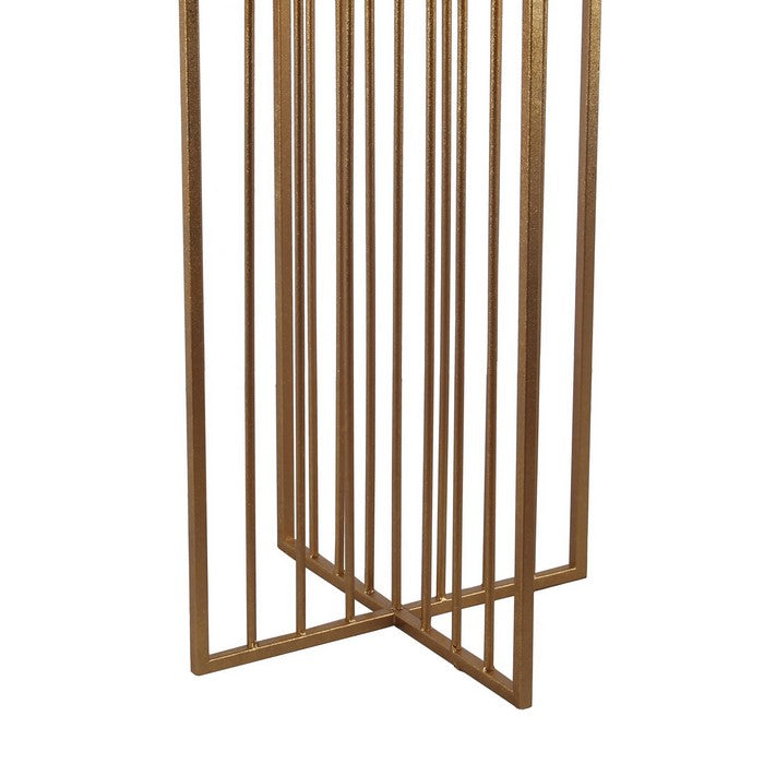 Round Top Metal Accent Table with Slatted X Shape Base, Gold and Silver