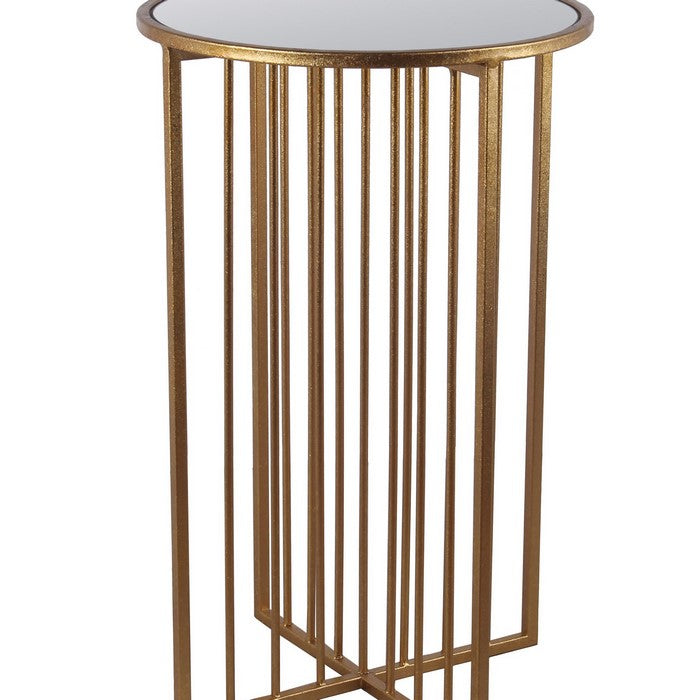 Round Top Metal Accent Table with Slatted X Shape Base, Gold and Silver