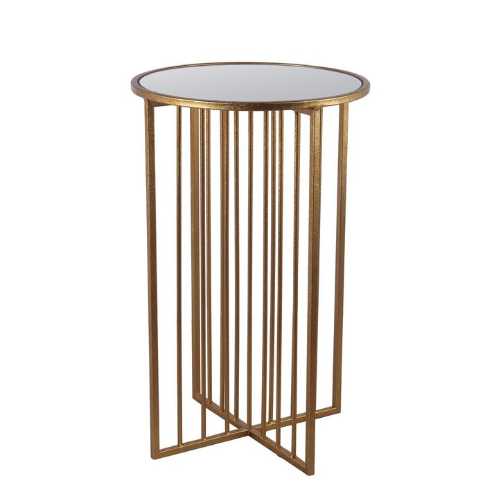 Round Top Metal Accent Table with Slatted X Shape Base, Gold and Silver