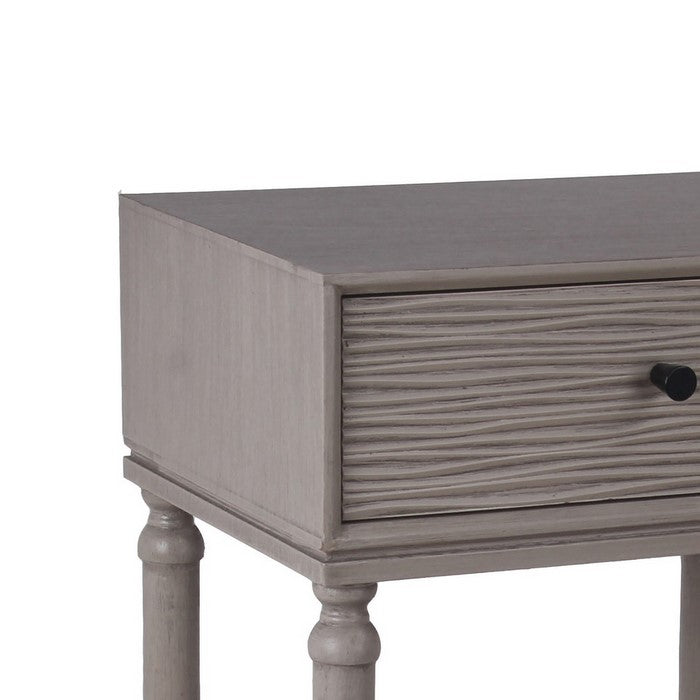 1 Drawer Wooden Accent Stand with Tapered Turned Legs, Light Gray