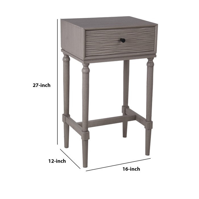 1 Drawer Wooden Accent Stand with Tapered Turned Legs, Light Gray
