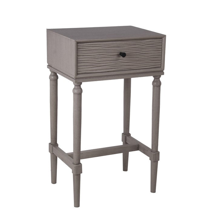 1 Drawer Wooden Accent Stand with Tapered Turned Legs, Light Gray