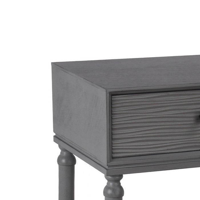 1 Drawer Wooden Accent Stand with Tapered Turned Legs, Gray