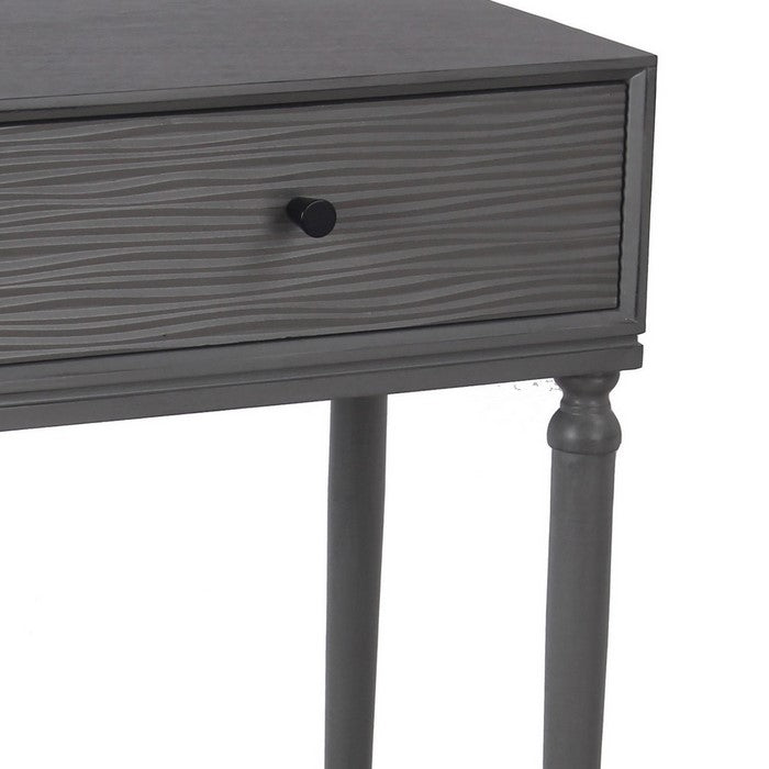 1 Drawer Wooden Accent Stand with Tapered Turned Legs, Gray
