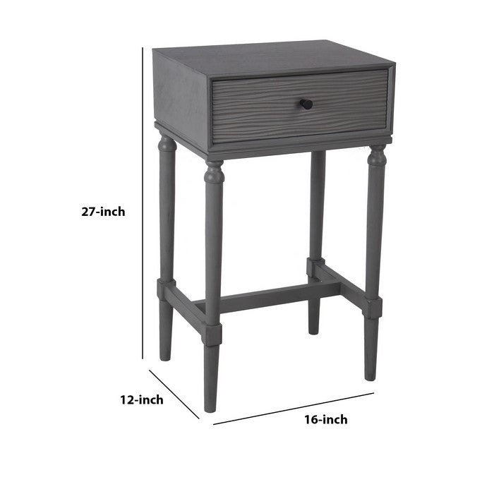 1 Drawer Wooden Accent Stand with Tapered Turned Legs, Gray