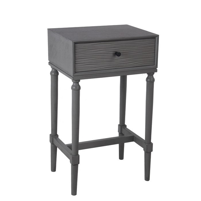 1 Drawer Wooden Accent Stand with Tapered Turned Legs, Gray