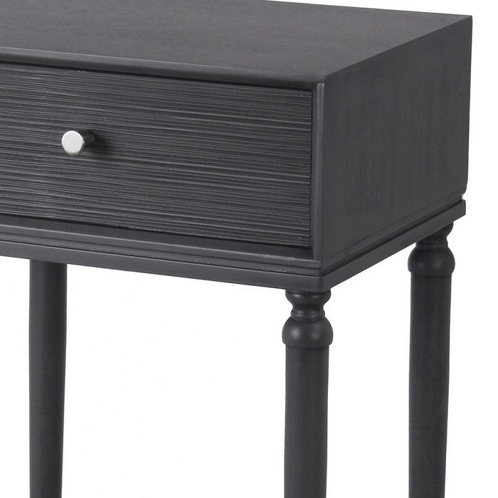 1 Drawer Wooden Accent Stand with Tapered Turned Legs, Dark Gray