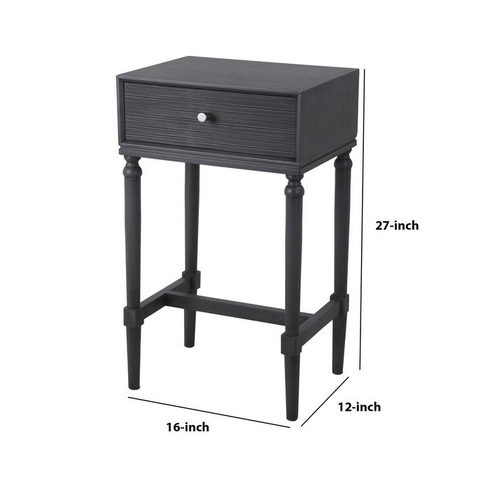 1 Drawer Wooden Accent Stand with Tapered Turned Legs, Dark Gray