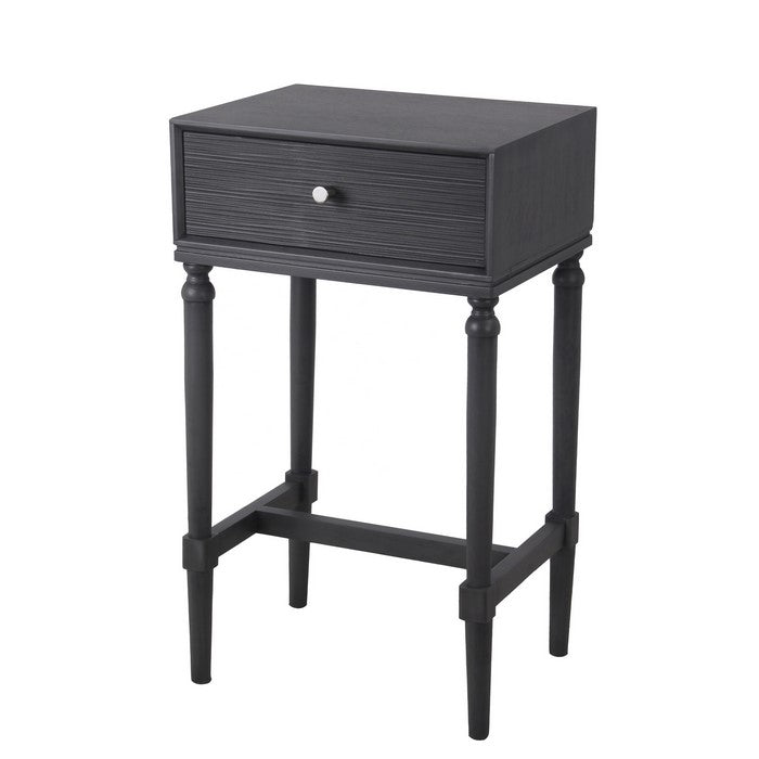1 Drawer Wooden Accent Stand with Tapered Turned Legs, Dark Gray