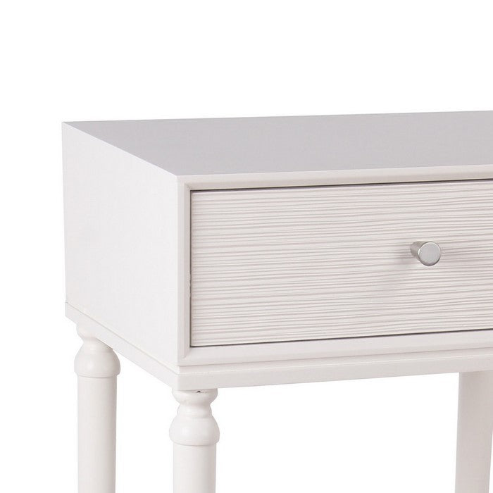1 Drawer Wooden Accent Stand with Tapered Turned Legs, White