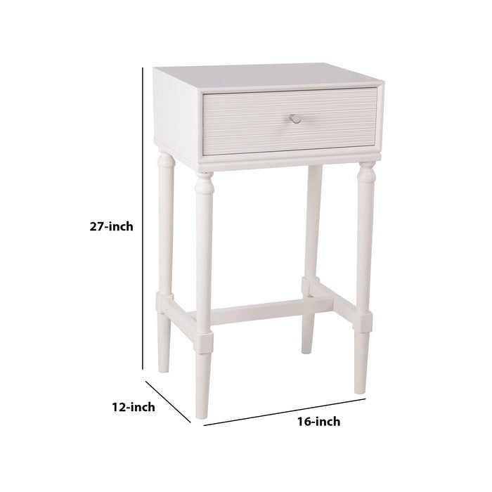 1 Drawer Wooden Accent Stand with Tapered Turned Legs, White
