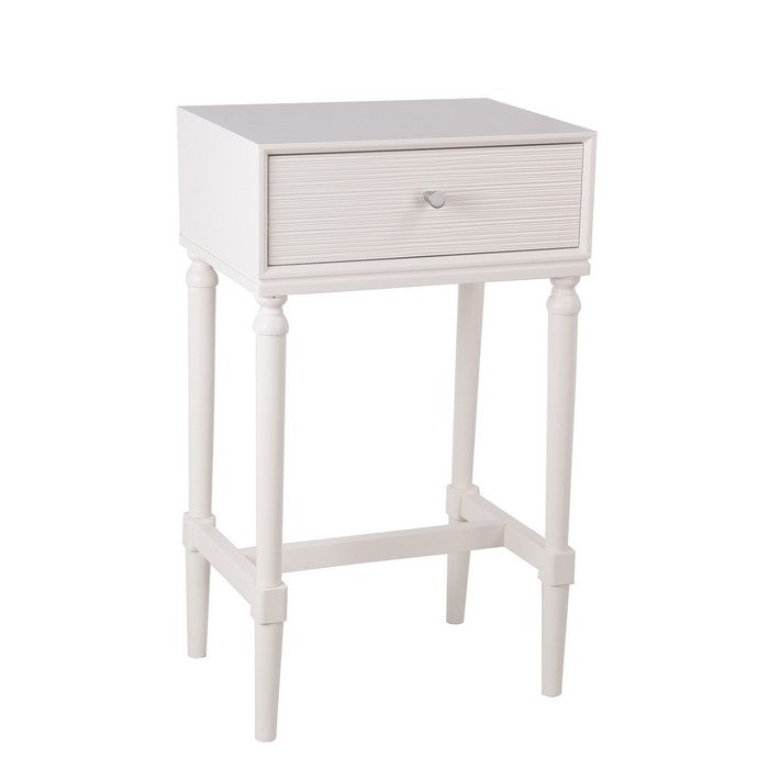 1 Drawer Wooden Accent Stand with Tapered Turned Legs, White