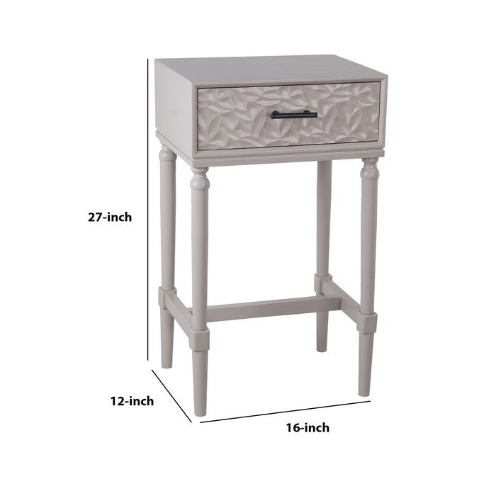 1 Drawer Accent Stand with Bar Handle and Turned Legs, Antique White