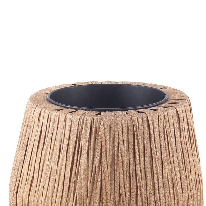 Drum Shaped Metal Planter with Fabric Wrapped Frame, Brown