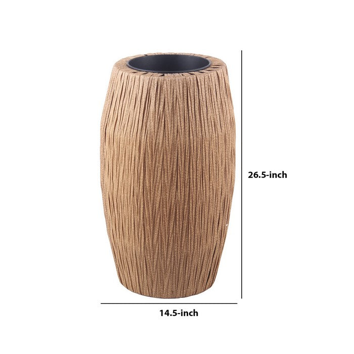 Drum Shaped Metal Planter with Fabric Wrapped Frame, Brown