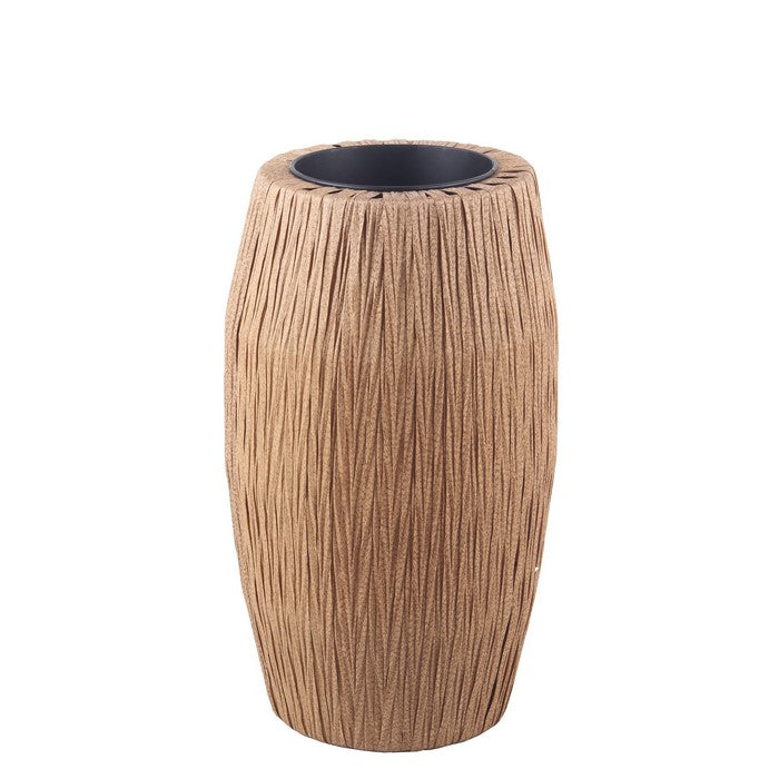 Drum Shaped Metal Planter with Fabric Wrapped Frame, Brown