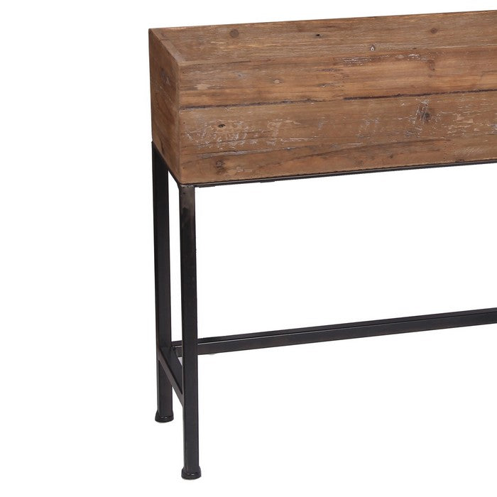 Rectangular Wooden Planter with Metal Tubular Legs, Set of 2, Brown