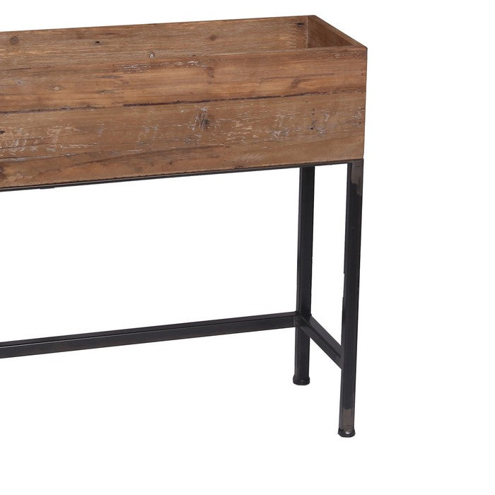 Rectangular Wooden Planter with Metal Tubular Legs, Set of 2, Brown