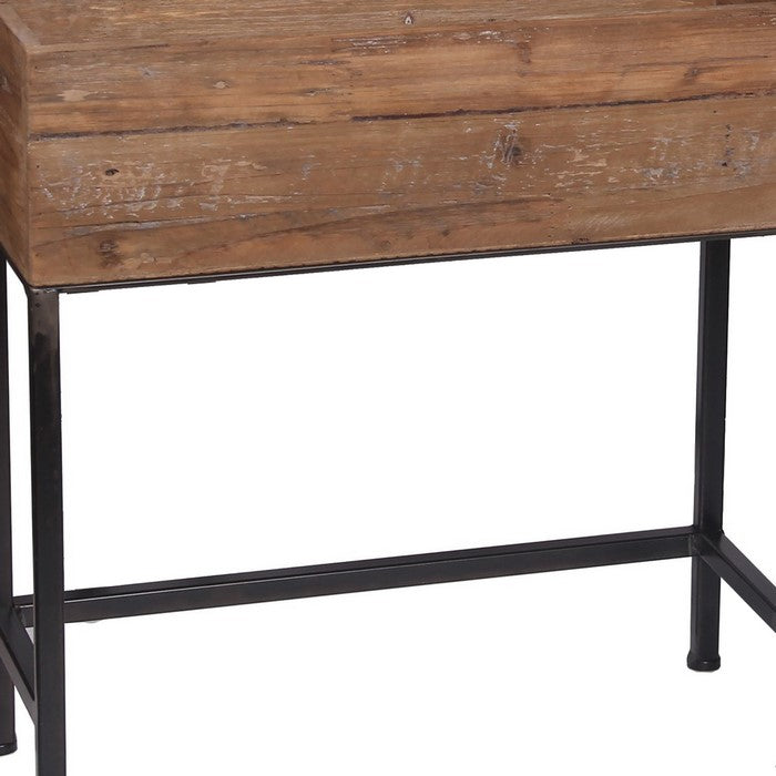 Rectangular Wooden Planter with Metal Tubular Legs, Set of 2, Brown