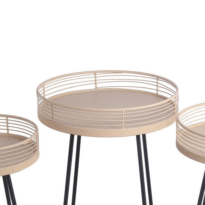 Round Top Metal Accent Table with Tubular X Shape Base, Set of 3, Brown