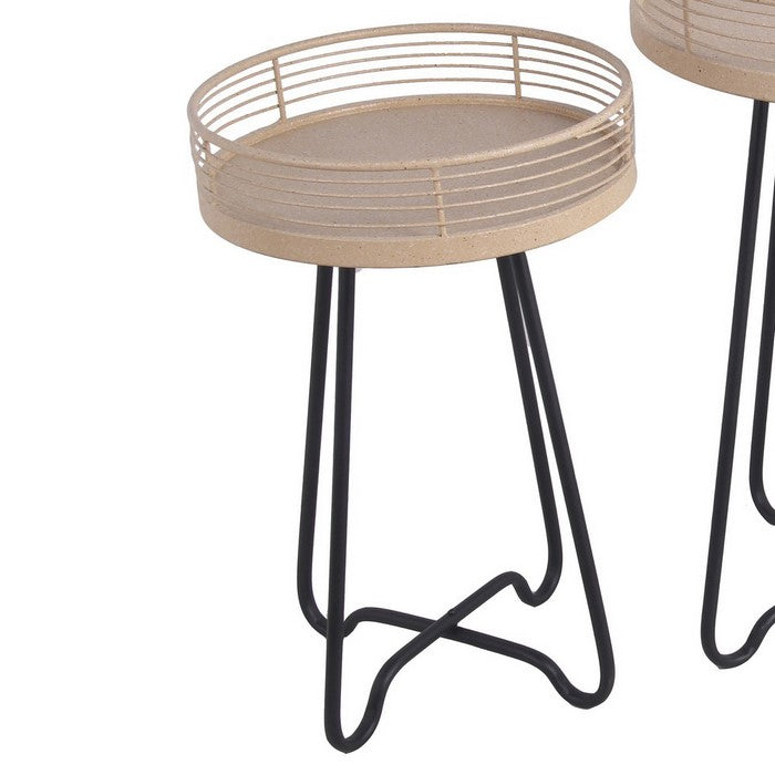 Round Top Metal Accent Table with Tubular X Shape Base, Set of 3, Brown