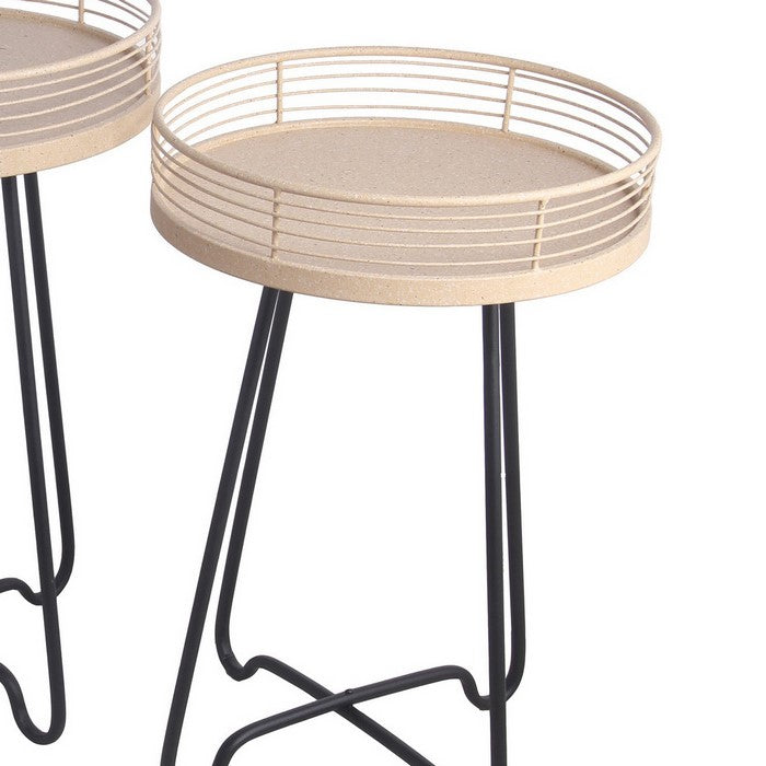 Round Top Metal Accent Table with Tubular X Shape Base, Set of 3, Brown
