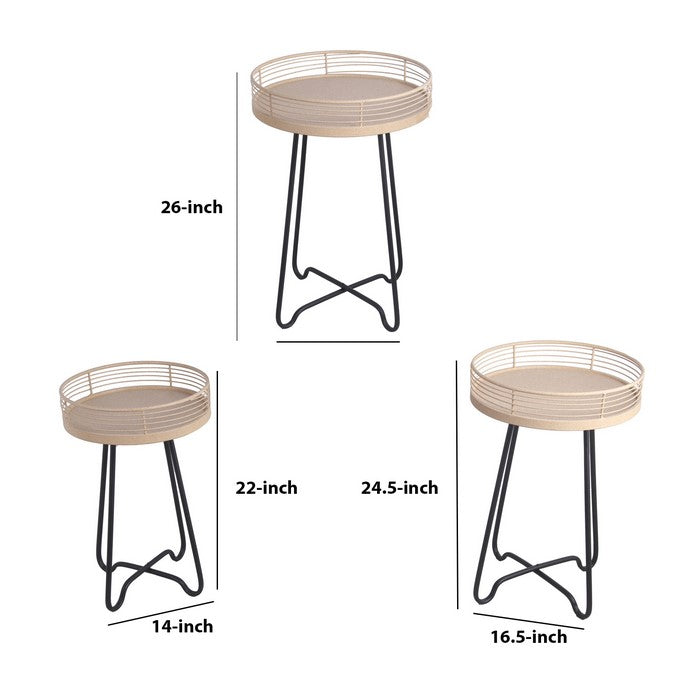Round Top Metal Accent Table with Tubular X Shape Base, Set of 3, Brown