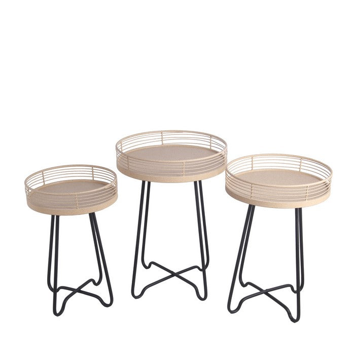 Round Top Metal Accent Table with Tubular X Shape Base, Set of 3, Brown