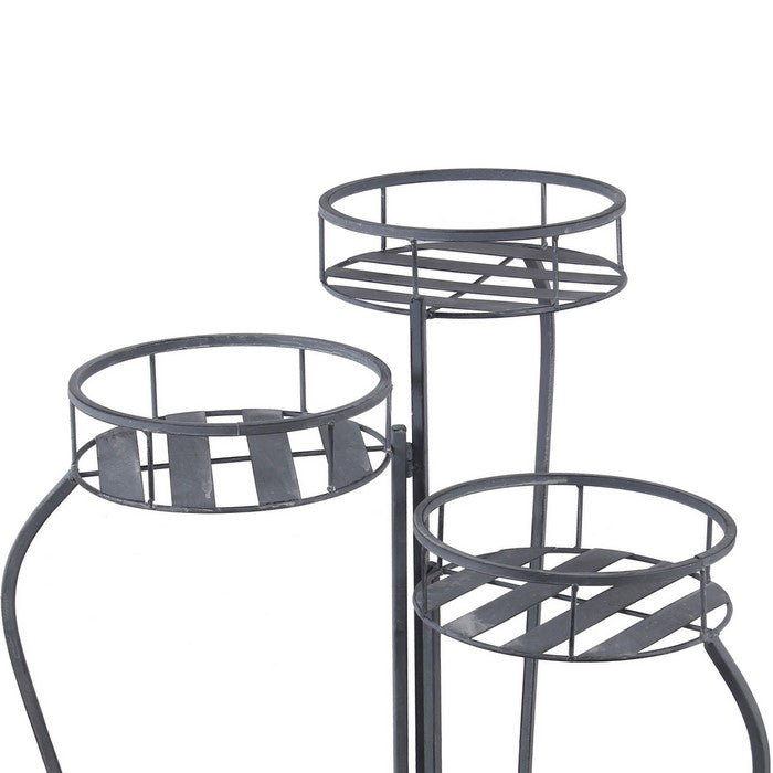 Adjustable 3 Tier Metal Planter with Scrolled Design Frame, Gray