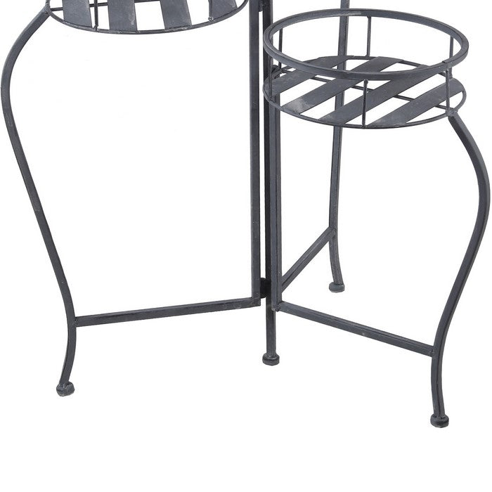 Adjustable 3 Tier Metal Planter with Scrolled Design Frame, Gray