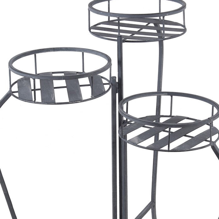 Adjustable 3 Tier Metal Planter with Scrolled Design Frame, Gray
