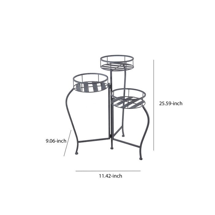 Adjustable 3 Tier Metal Planter with Scrolled Design Frame, Gray