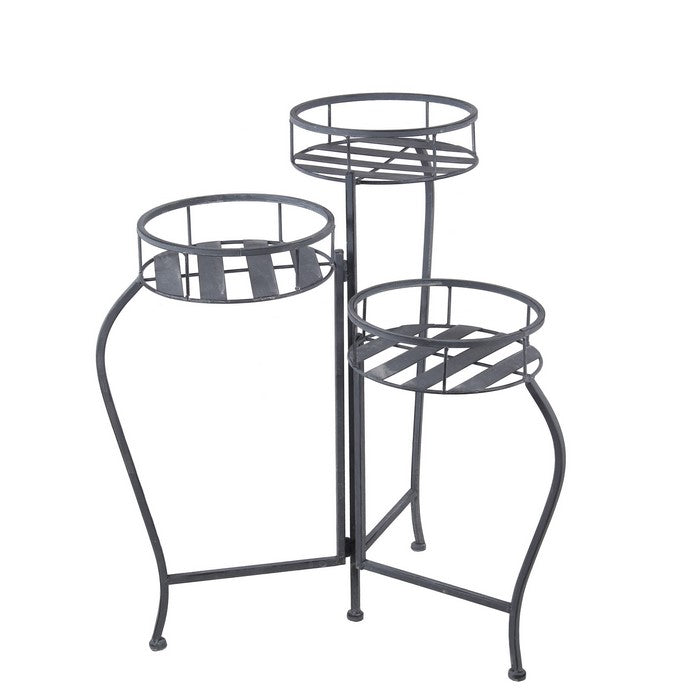 Adjustable 3 Tier Metal Planter with Scrolled Design Frame, Gray