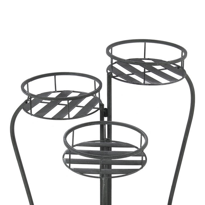 Adjustable 3 Tier Metal Planter with Scrolled Design Frame, Black