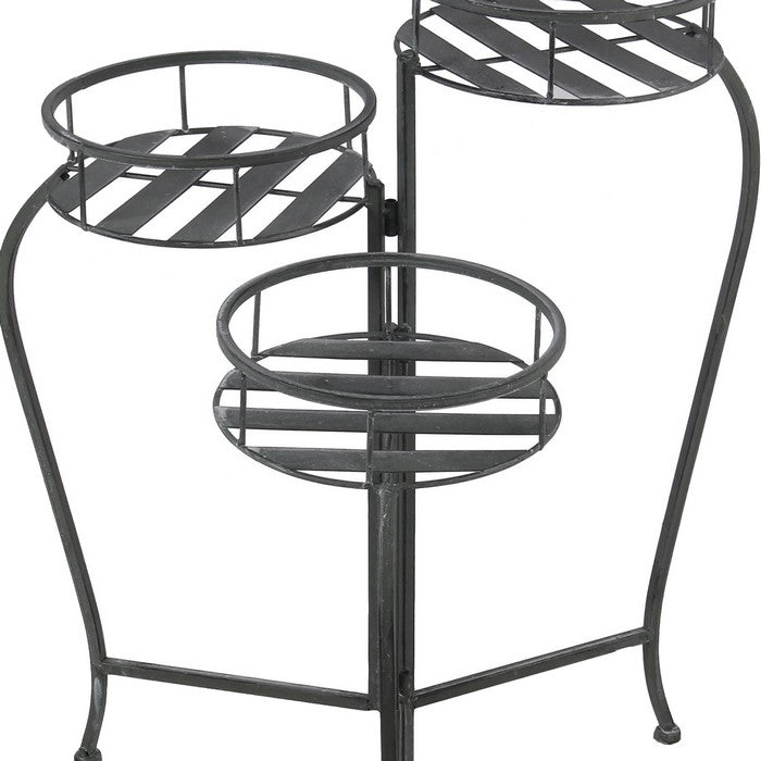 Adjustable 3 Tier Metal Planter with Scrolled Design Frame, Black